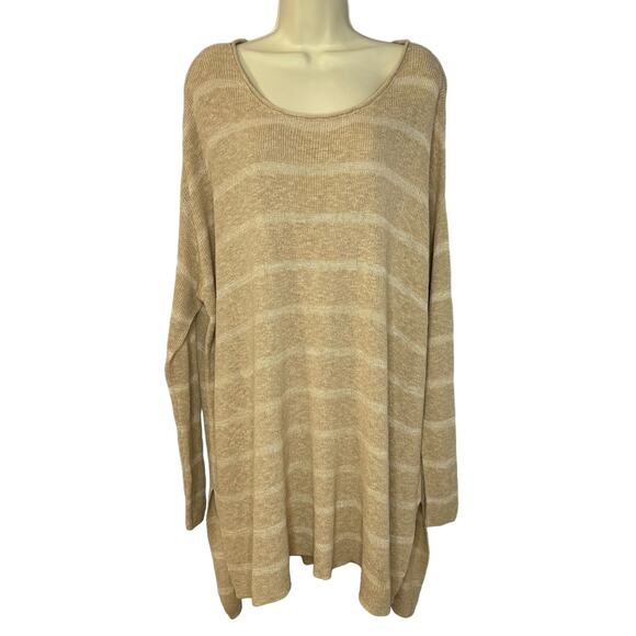 FREE PEOPLE Shipping News Stripe Tunic Sweater Beige Oversized Large New - Picture 2 of 12